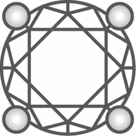 石の四隅を4つの丸い玉で留めた線画
