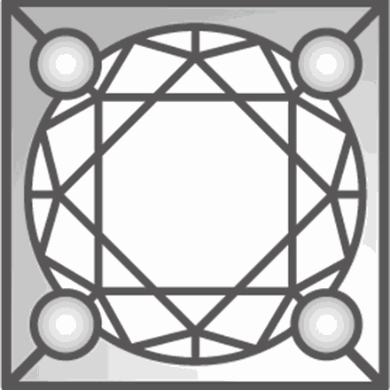 四角い枠の中に石を落とし込み、四隅の玉で留めた線画